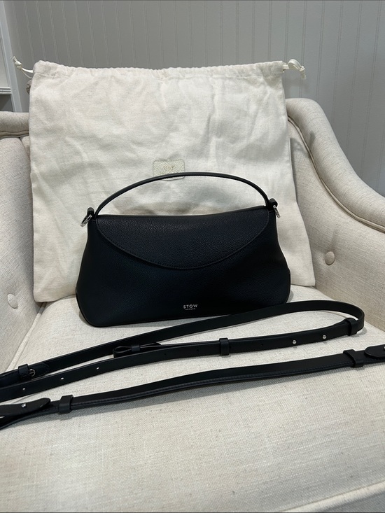 Stow London Handbags - STOW London East West Curve Bag Bundle - Black Leather + Bonus Shoulder Strap